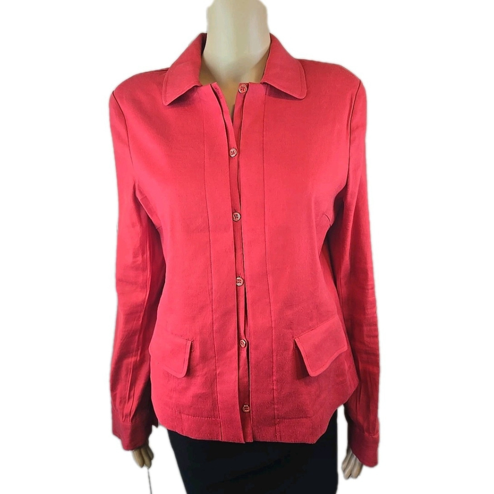 Cabi Women's Red Linen Blend Valentine Long Sleeve Jacket Size Medium